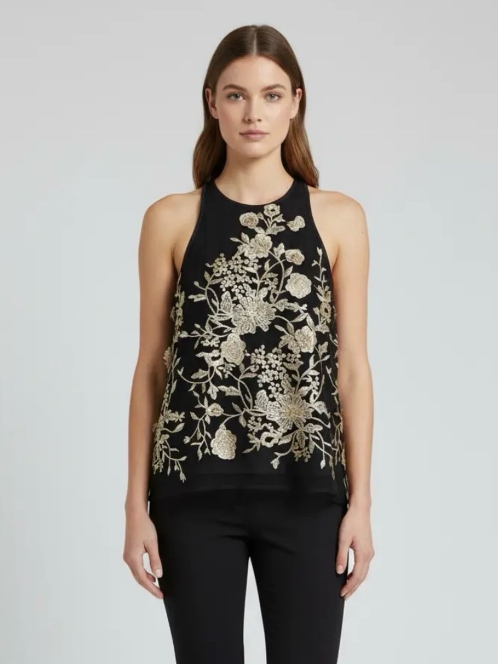 ANTHROPOLOGIE Elegant Black Floral Embroidered Women's Top